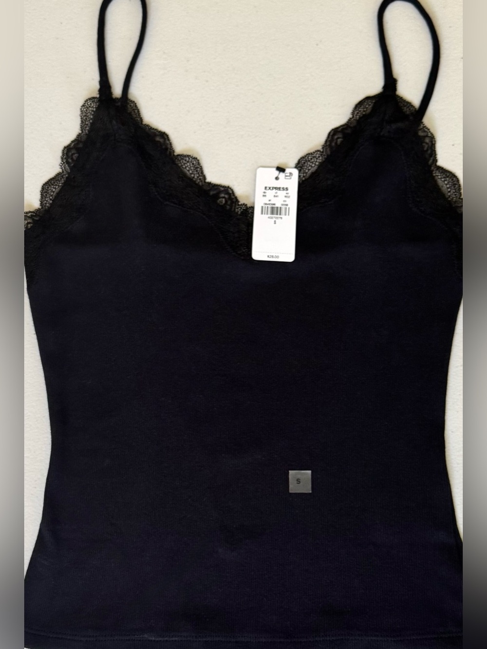 NWT Express Black Lace Trim Ribbed Cami Tank Top Small